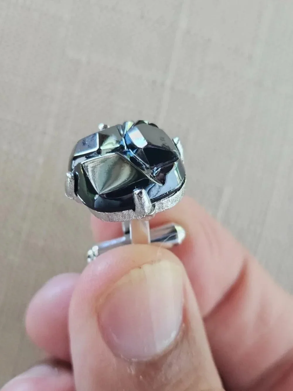 Vintage Sarah Coventry Men Cufflink Black Faux Stone Cuff Links Stud Men Jewelry